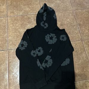 Black Hoodie with Gray Floral Pattern